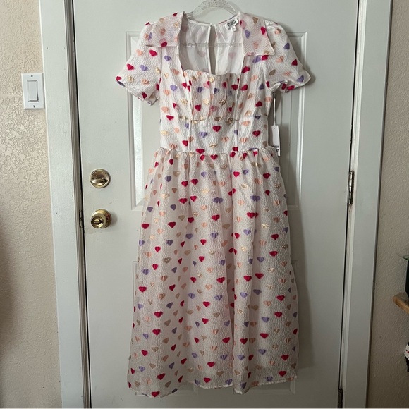 NWT Unique Vintage White & Multi Hearts Crinkle Libby Swing Dress - Picture 5 of 8